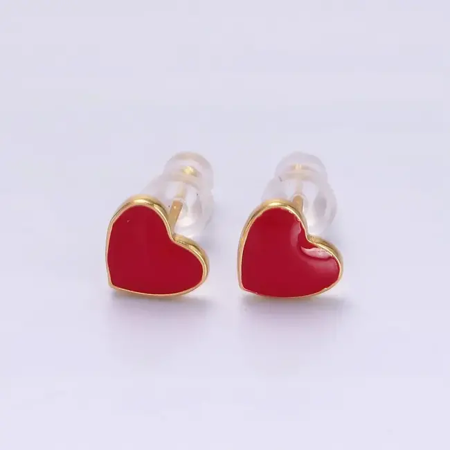 GF Red Enamel Heart Studs