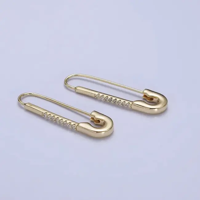 GF Micro Paved CZ Safety Pin Earrings