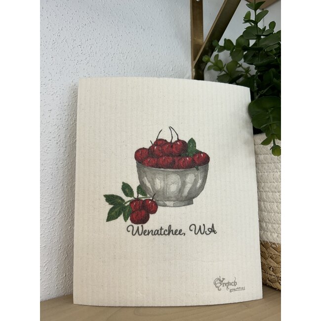 French Graffiti Wenatchee Cherry Bowl - Swedish Dishcloth