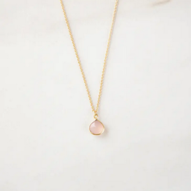 Tasi & Stowaway Bezel-wrapped Gemstone Necklace - Gold Rose Quartz