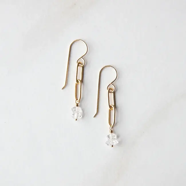 Tasi & Stowaway Herkimer Chain Earrings - Gold