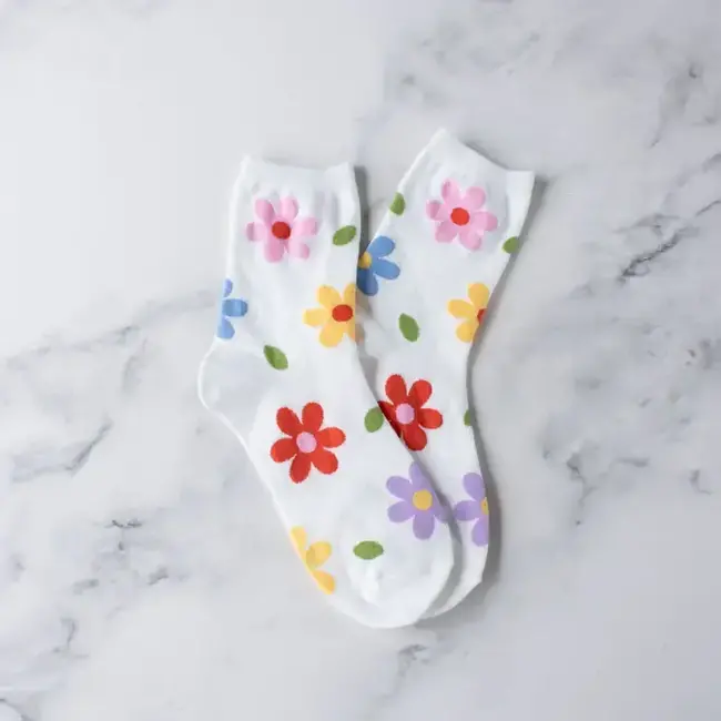 Tiepology Nora Floral Socks- Ivory