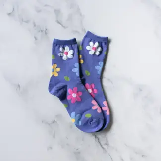 Tiepology Nora Floral Socks- Blue