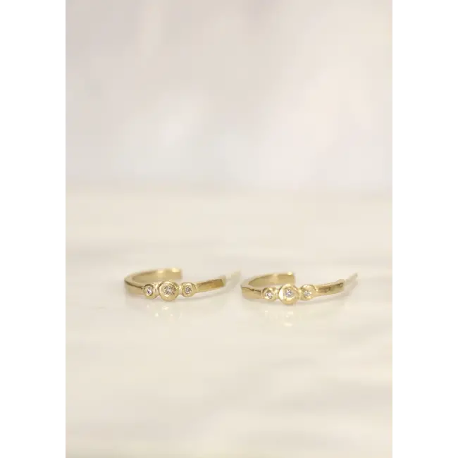 Victoria Cunningham FINE Gold Hoop with 3 Diamonds