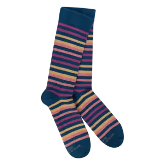 Crescent Sock Company Navy Multi Stripe - Support Fit Crew Sock