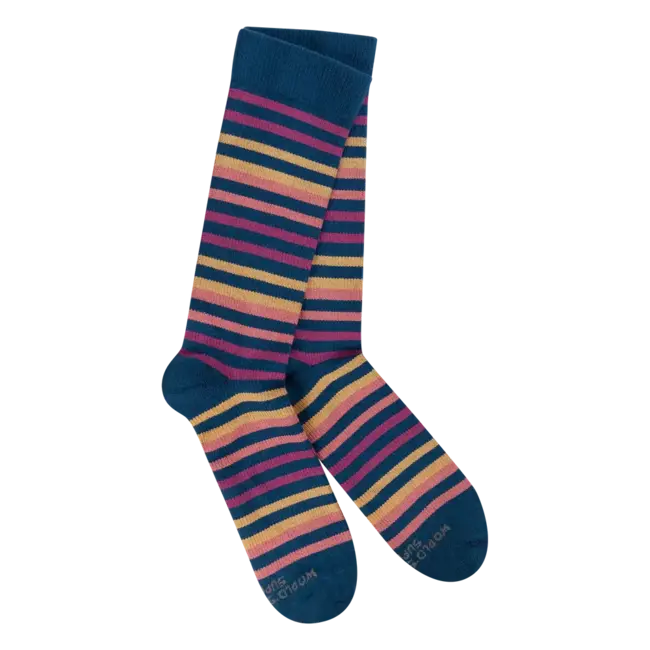 Crescent Sock Company Navy Multi Stripe - Support Fit Crew Sock