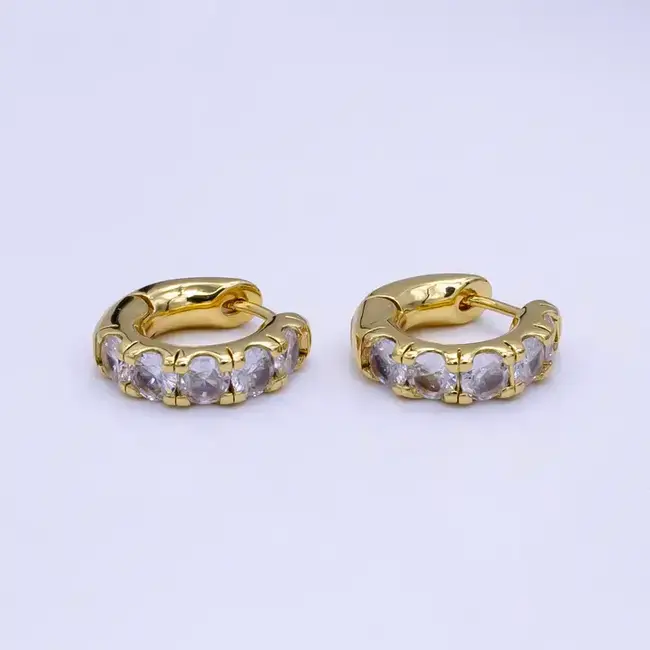 GF 17mm Clear CZ Rounded Huggie Earrings