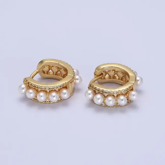 GF Pearl Hoop Huggie Earrings