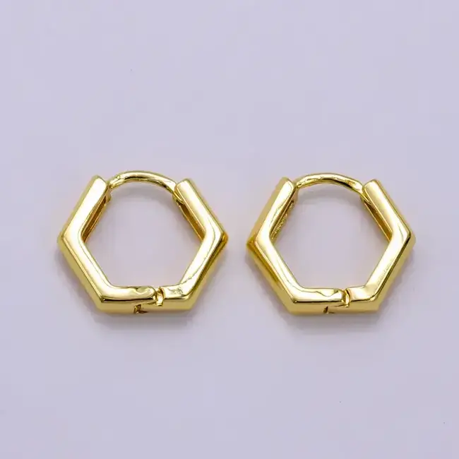 Gold Fill Earrings Hexagon Huggie Hoop