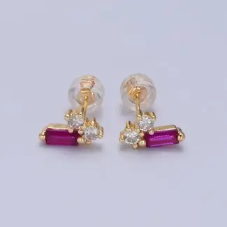GF Dainty Pink CZ Baguette Studs