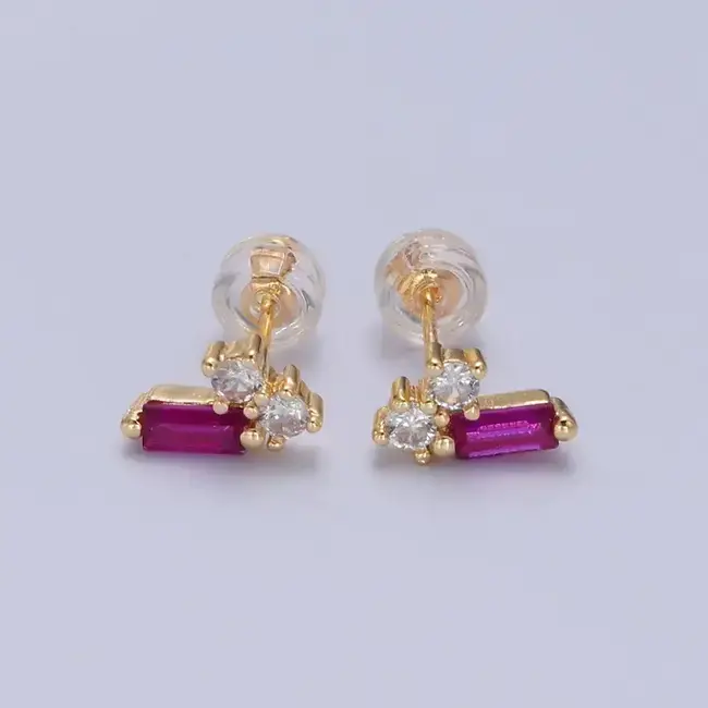 GF Dainty Pink CZ Baguette Studs