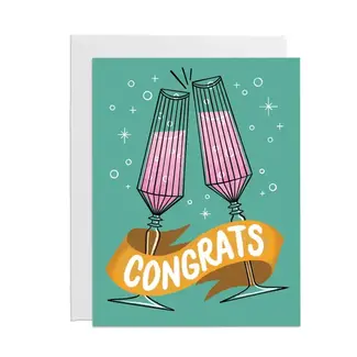 Punch Bowl Paper Champagne Flutes Congrats Card