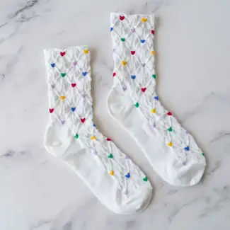 Tiepology Berry Heart Socks-White