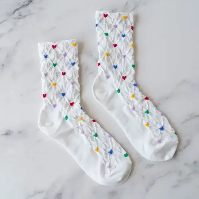 Tiepology Berry Heart Socks-White