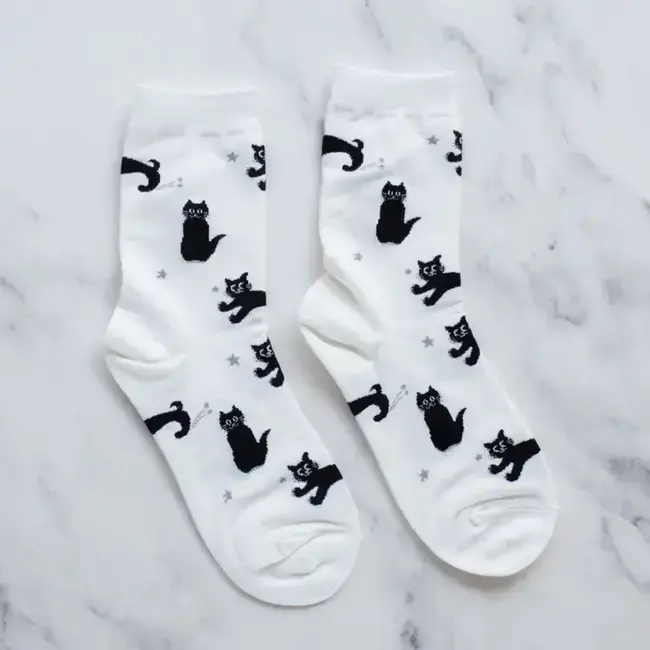 Tiepology Cat Meow Socks - White