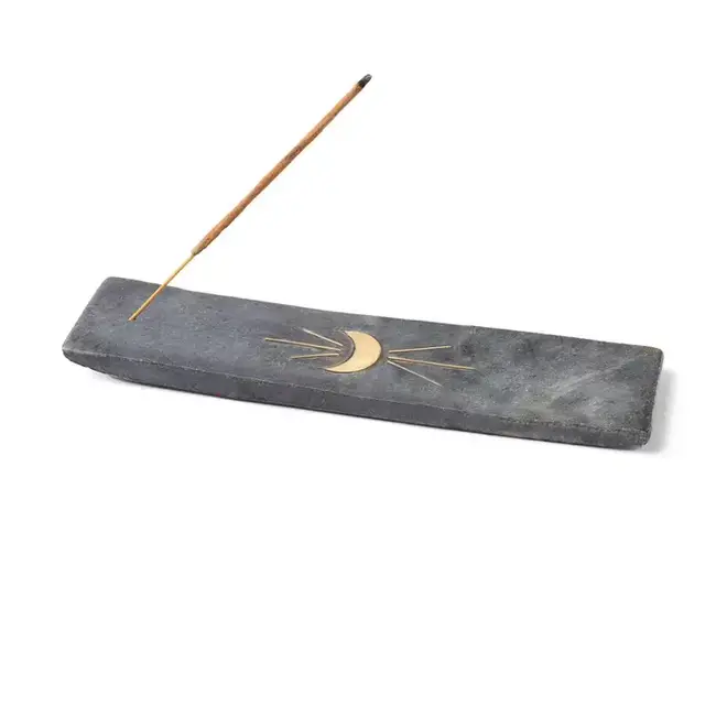 Matr Boomie Indukala Moon Phase Incense Holder - Black Carved Marble