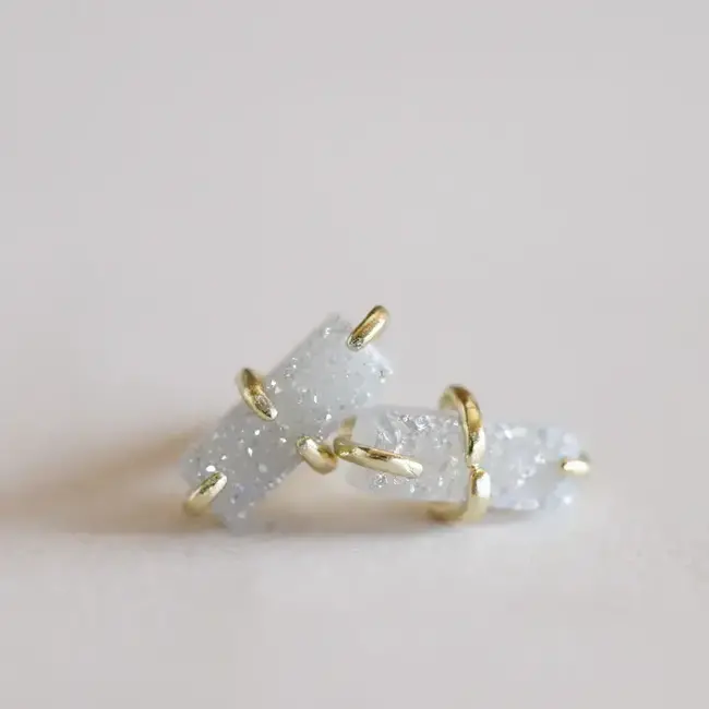 JaxKelly Earrings Druzy Bar White
