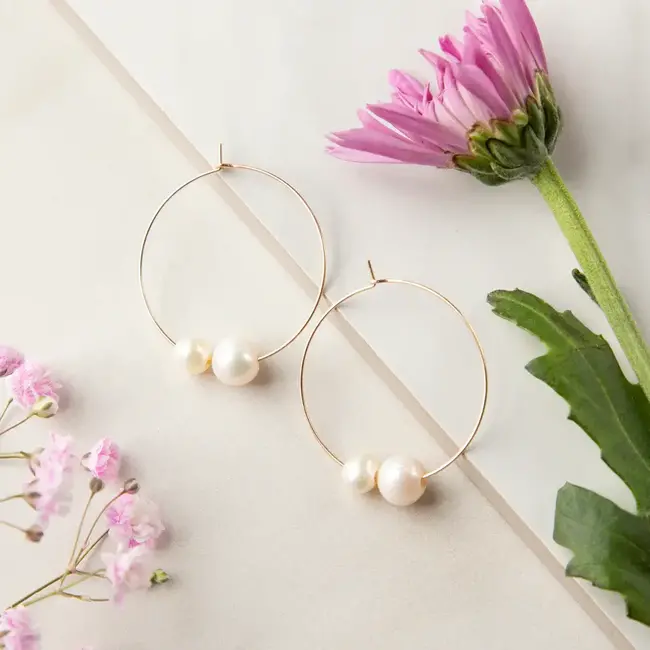 Tasi & Stowaway Bauble Hoop Earrings - Gold & Pearl