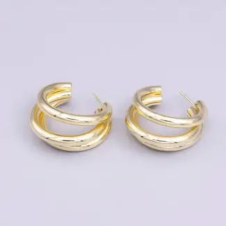 GF 30mm Triple Band Bar C-Shaped Earrings
