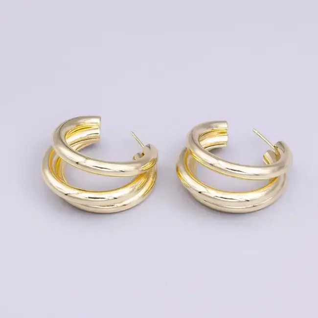GF 30mm Triple Band Bar C-Shaped Earrings