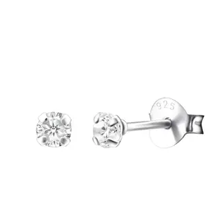Tasi & Stowaway Round Crystal Studs - Bright Silver 3mm