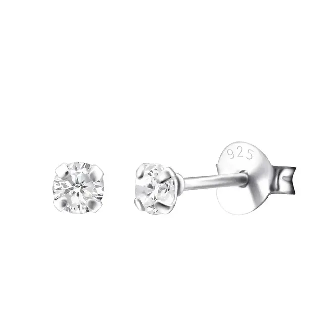 Tasi & Stowaway Round Crystal Studs - Bright Silver 3mm