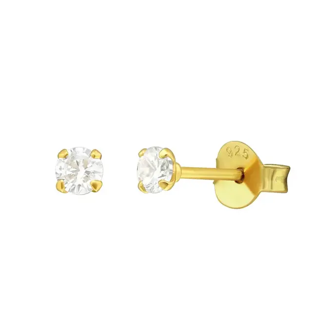 Tasi & Stowaway Round Crystal Studs - Gold 3mm