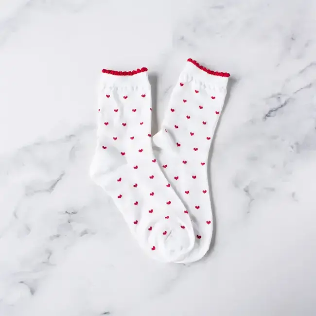 Tiepology Always Lovely Socks - White/Red Heart