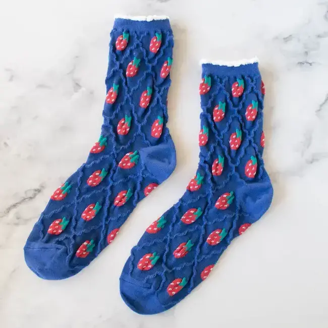 Tiepology Retro Strawberry Socks - Blue