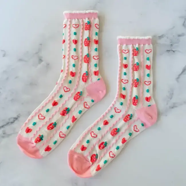 Tiepology Retro Strawberry Socks - Pink