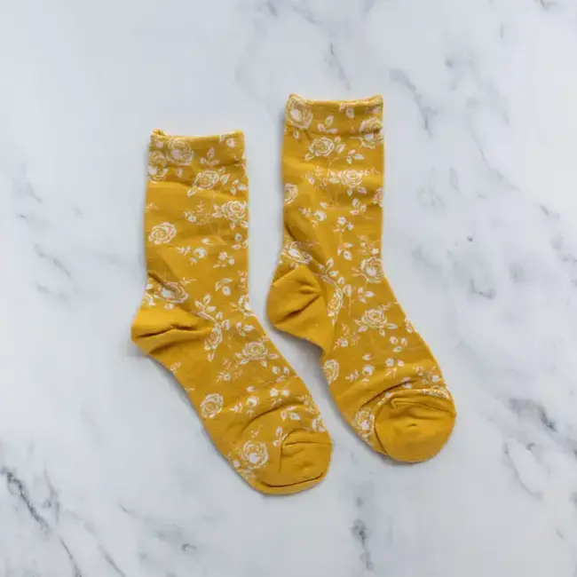 Tiepology Antique Rose Garden Socks - Mustard
