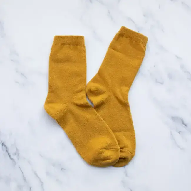 Tiepology Solid Wool Cashmere Blend Socks - Mustard