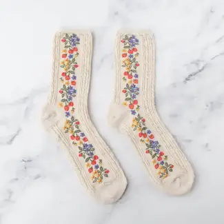 Tiepology Vintage Strawberry Socks - Oatmeal