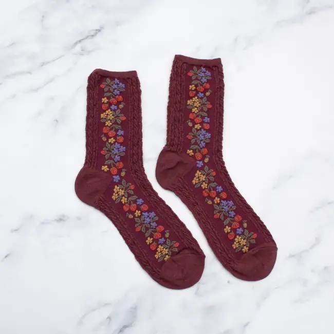 Tiepology Vintage Strawberry Socks - Burgundy