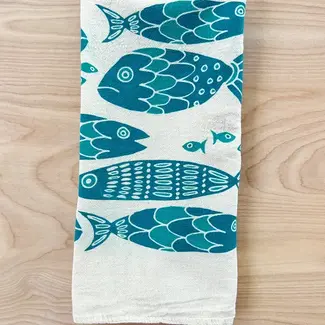 Noon Designs Fish Tribe Tea Towel-Dark Teal/Turquoise
