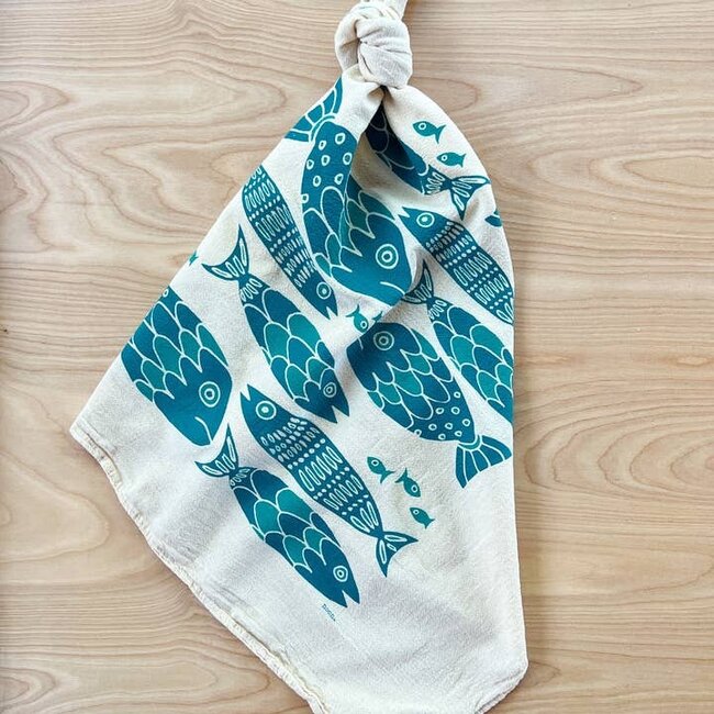 Noon Designs Fish Tribe Tea Towel-Dark Teal/Turquoise