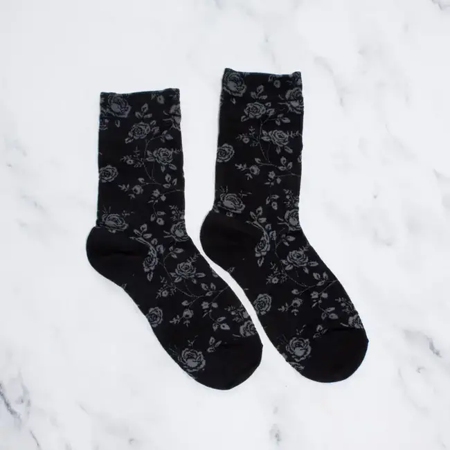 Tiepology Antique Rose Garden Socks-Black