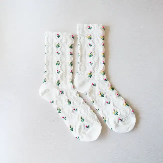 Tiepology Romantic Floral Sock-White