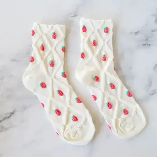 Tiepology Strawberry Diamond Shape Sock- Cream Strawberry