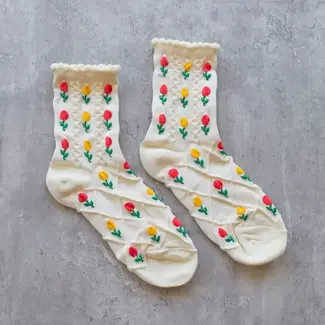 Tiepology Tulip Flower Sock-Ivory