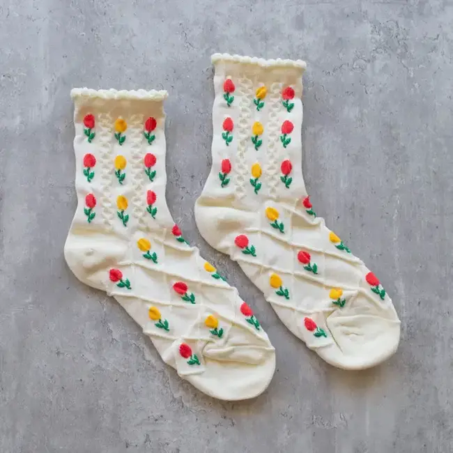 Tiepology Tulip Flower Sock-Ivory