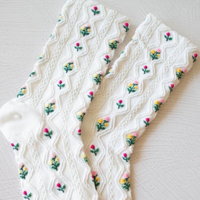 Tiepology Romantic Floral Sock-White