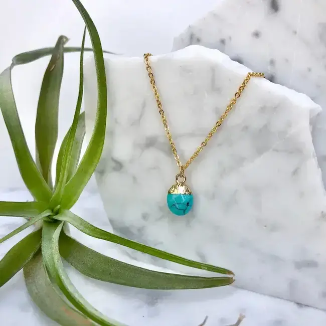 Minor Metal Jewelry Gold Dipped Turquoise Drop Necklace