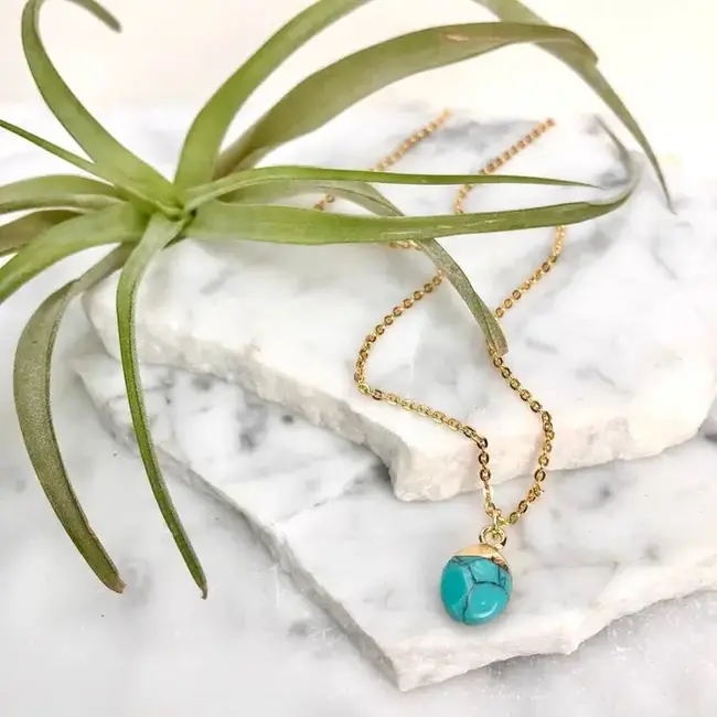 Minor Metal Jewelry Gold Dipped Turquoise Drop Necklace