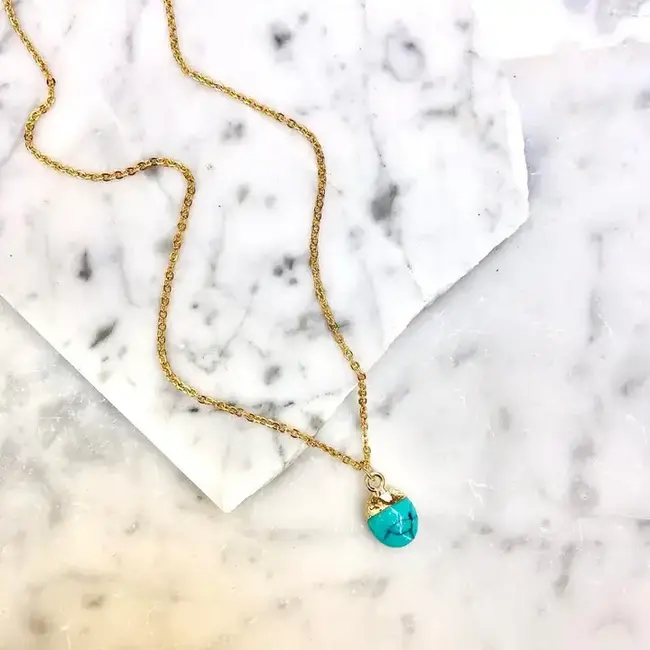 Minor Metal Jewelry Gold Dipped Turquoise Drop Necklace
