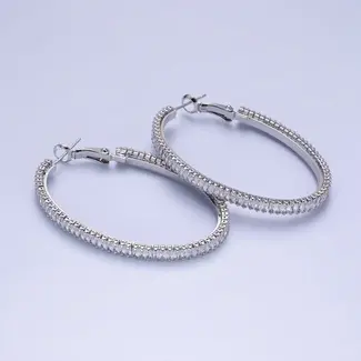 Silver 50mm Clear CZ Tennis Hinge Hoop Earring