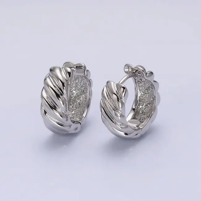 Silver Wide Lined Croissant 16mm Huggie Earring