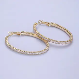 GF 50mm Clear CZ Tennis Hinge Hoop Earring