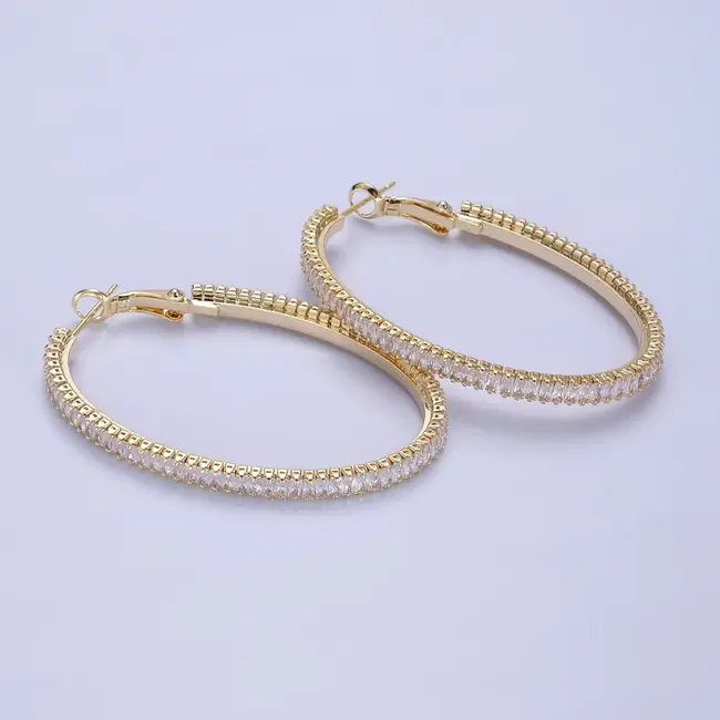GF 50mm Clear CZ Tennis Hinge Hoop Earring