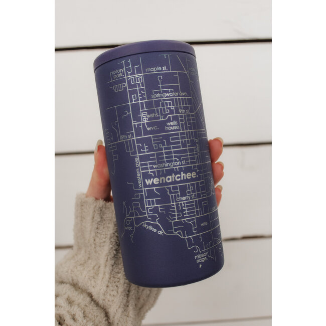 Well Told Town Map 12oz  Slim Can Cooler- Midnight Blue